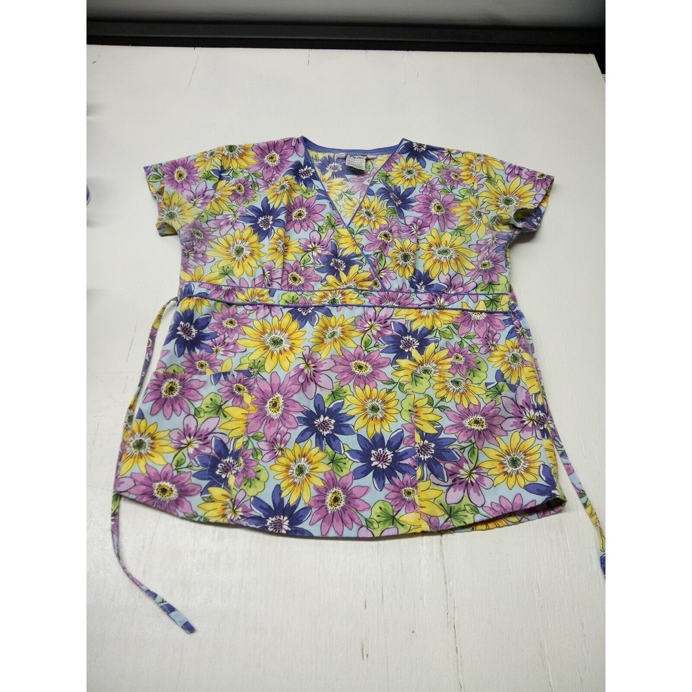 Just Love Womens Scrub top Sz XSmall,  Floral print, Pockets with Ties
